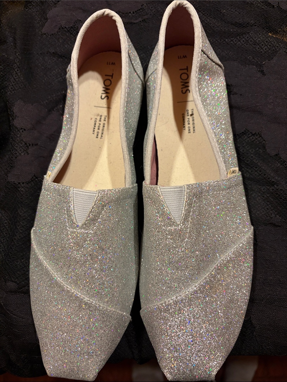 Toms Silver Glitter Classic Slip-On Flats